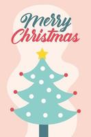 Merry Christmas celebration card with pine tree and lettering vector