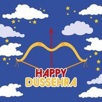 Feliz celebración de dussehra con arco de flecha en el cielo vector
