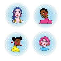 young interracial women friends characters pop art style vector