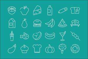 paquete de veinticuatro iconos de alimentos en un fondo verde vector