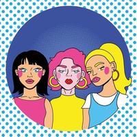 mujeres jóvenes amigos personajes estilo pop art vector