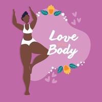 love your body lettering with afro woman and flowers