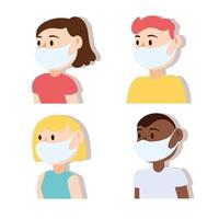 group of people wearing medical masks vector