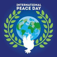letras del día internacional de la paz con paloma y planeta tierra