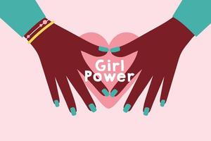 Girl power poster with afro hands making a heart vector