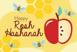 feliz celebración de rosh hashaná con abejas y manzana vector