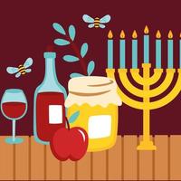 happy rosh hashanah with chandelier and wines vector