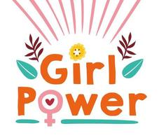 Girl power lettering poster with flowers vector