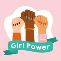 Girl power poster with interracial hands vector