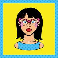 young woman wearing glasses pop art style vector