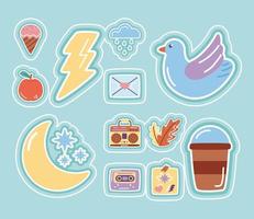 Stickers flat style icon set with moon and stars vector