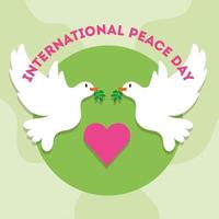 International Day of Peace lettering with heart and doves flying vector