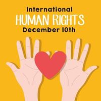 Letras de la campaña de derechos humanos con las manos levantando un corazón