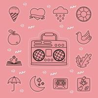 icono de pegatinas con radio retro vector