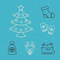 bundle of eight Christmas line style icons vector