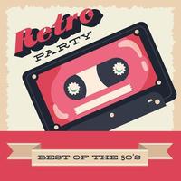 Retro style party poster  with cassette and ribbon frame vector