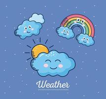 kawaii weather comic characters and lettering vector