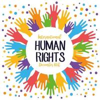 Letras de campaña de derechos humanos con huellas de manos vector