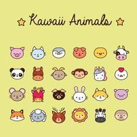 paquete de veinticuatro animales kawaii de línea y estilo de relleno vector