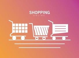 bundle of three shopping carts line style icons vector
