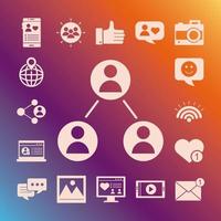 bundle of social media block style icons in purple background vector