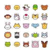 paquete de veinticinco animales kawaii en línea y estilo de relleno vector