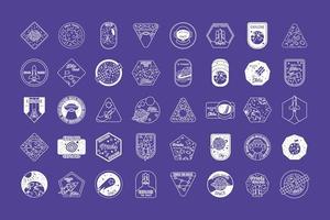 paquete de cuarenta iconos de estilo de línea de insignias espaciales vector