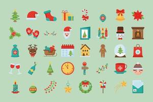 bundle of Christmas flat style icons vector