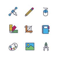 Design and arts line and fill icon set vector