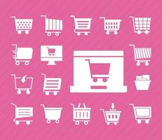 bundle of seventeen shopping carts line style icons vector