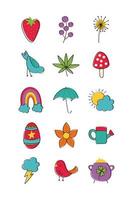 Hand-drawn spring icon set vector