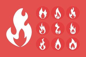 bundle of fire flames silhouette style icons vector