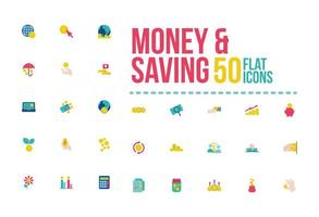 Money and savings flat-style icon set vector