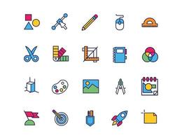 Design and arts line and fill icon set vector