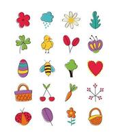 Hand-drawn spring icon set vector