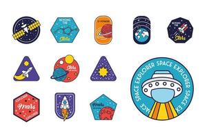 bundle of twelve space badges line and fill style icons vector