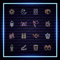 Ramadam Kareem neon light style icon set vector