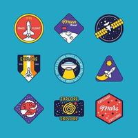 bundle of nine space badges line and fill style icons vector