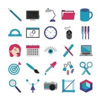 Designer flat icon set vector