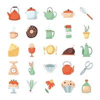 Kitchen and food flat icon set vector