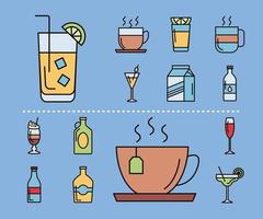 paquete de catorce iconos de bebidas vector