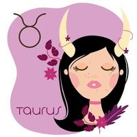 beautiful woman with taurus zodiac sign vector