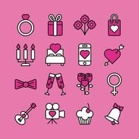 Valentine's Day line and fill icon set vector