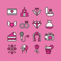 Valentine's Day line and fill icon set vector