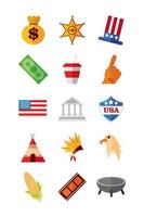 conjunto de iconos de celebración de estados unidos vector