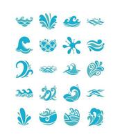 Waves and water icon set vector