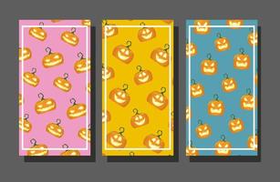 Bundle of Halloween candies and pumpkins patterns background vector