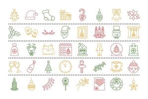 paquete de cuarenta iconos de estilo de línea de feliz navidad vector