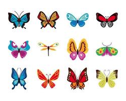 lindo conjunto de iconos planos de mariposas vector