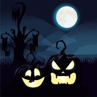 Halloween dark night scene with pumpkins vector